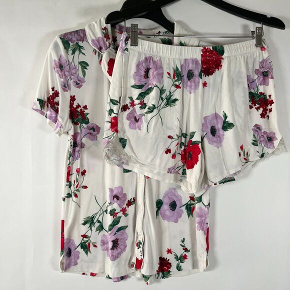 SOMA Cool Nights Pajamas Set PJs Small Cream Floral Cottage Fairy Tale Lounge - Picture 1 of 7